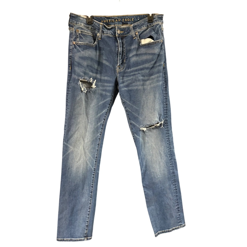 American Eagle Ne(x)t Level Flex Slim‎ Distressed Jeans Mens 34x32 Medium Wash